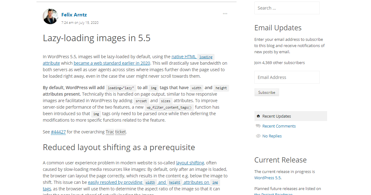WordPress5.5がデフォルトでLazy-loadをサポート、画像の遅延読み込みが自動に